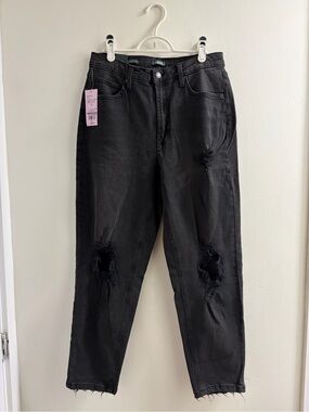 Black Distressed Super High Rise Tapered Jeans